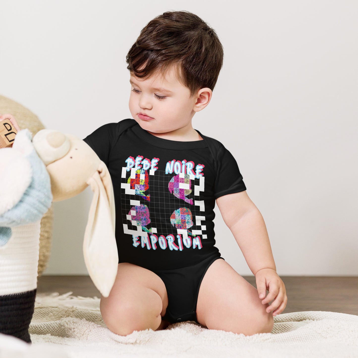 Grid Imprint Baby Onesie